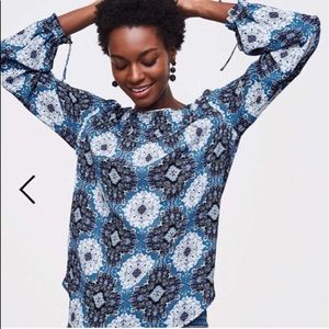 Loft Medallion Pintucked Tie Cuff Blouse